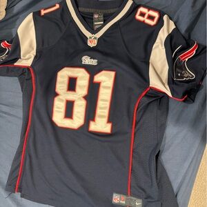 NFL Aaron Hernandez 81 Navy and White Jersey with Red Accents Rare.